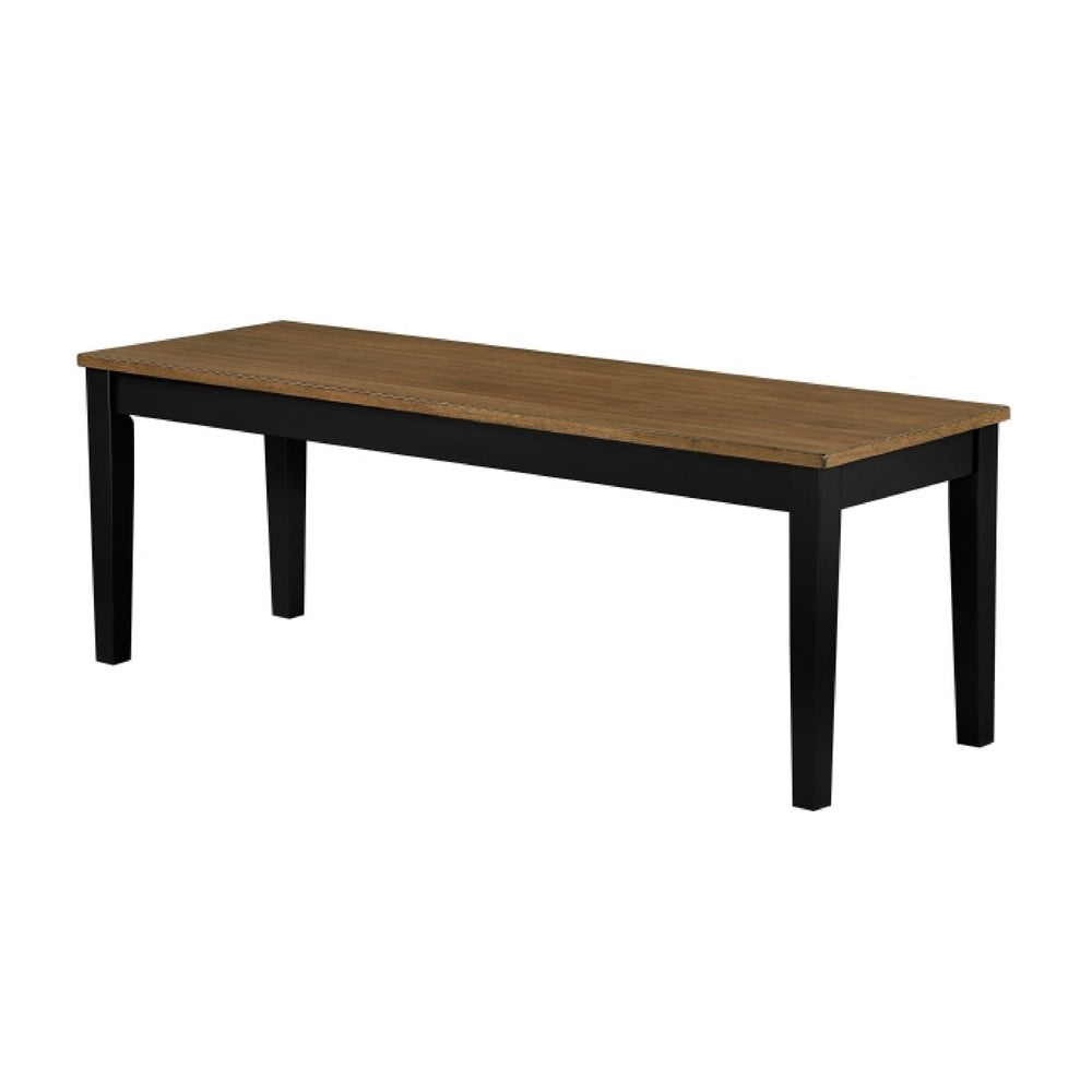 Benjara Teny Dining Bench, 48 Inch Wide Brown Seat, Black Wood Frame
