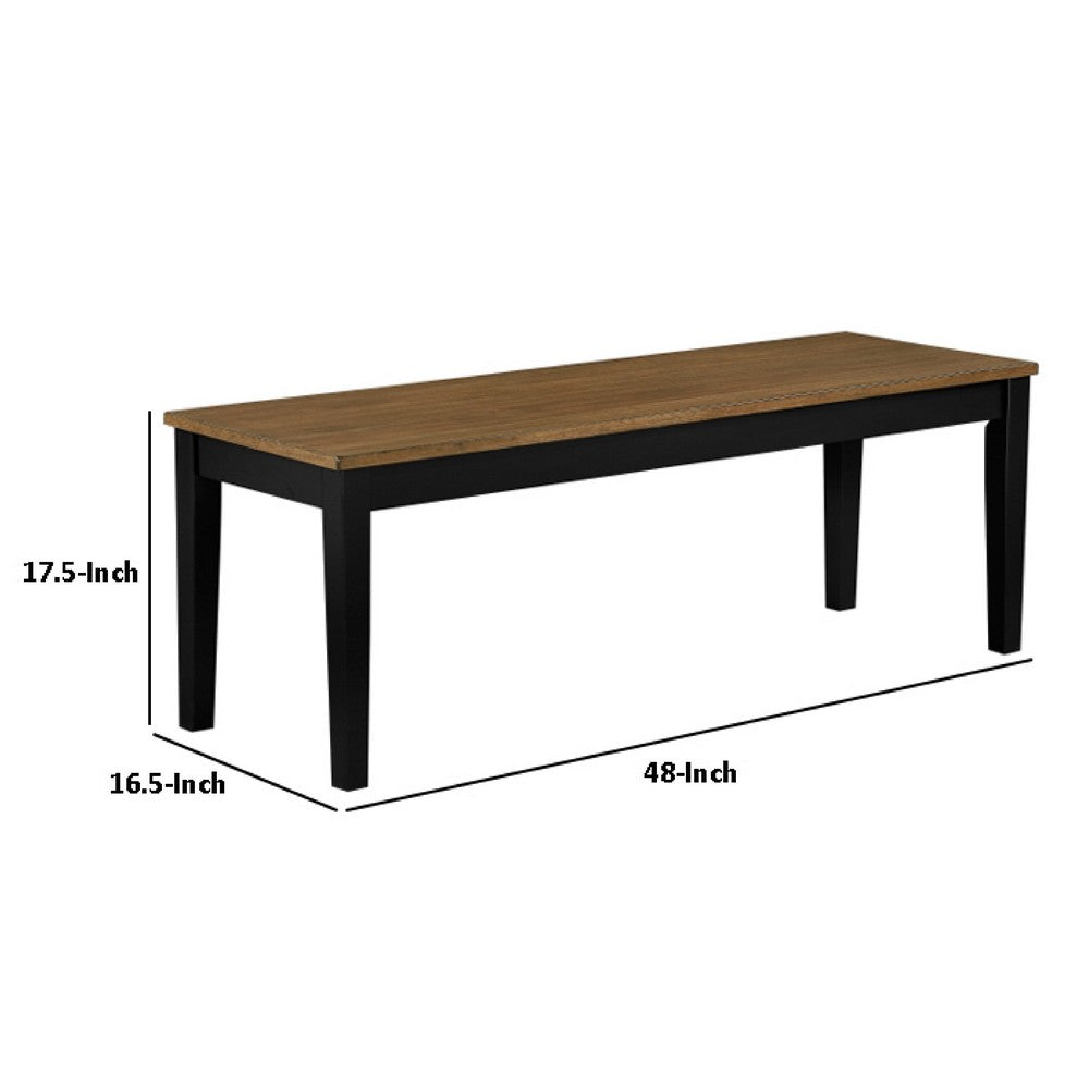 Benjara Teny Dining Bench, 48 Inch Wide Brown Seat, Black Wood Frame