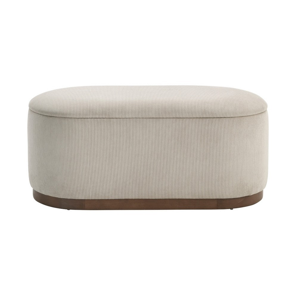 Benjara Sio Bench with Lift Top Storage, Taupe Corduroy Fabric, 43 Inch Brown