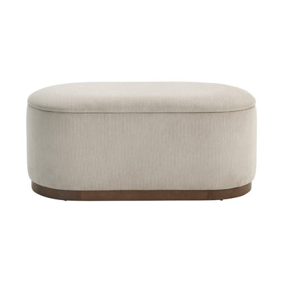 Benjara Sio Bench with Lift Top Storage, Taupe Corduroy Fabric, 43 Inch Brown