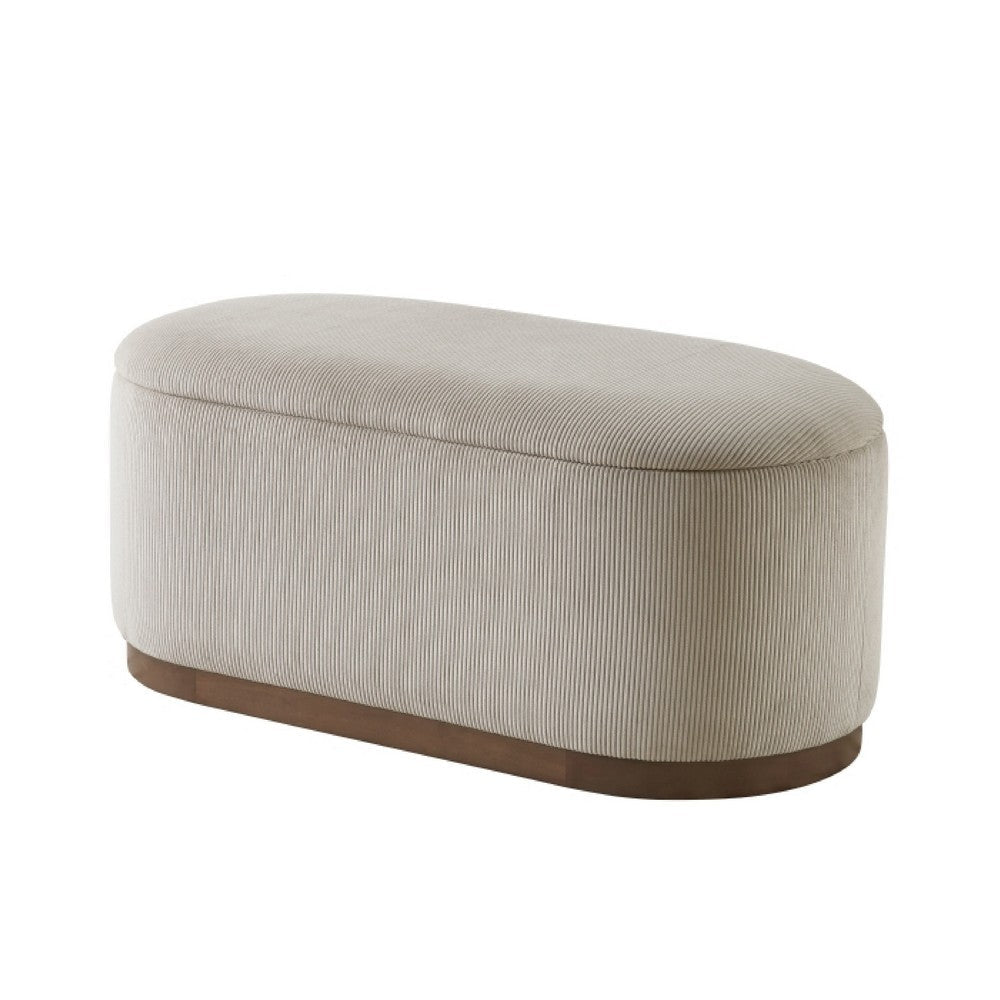 Benjara Sio Bench with Lift Top Storage, Taupe Corduroy Fabric, 43 Inch Brown