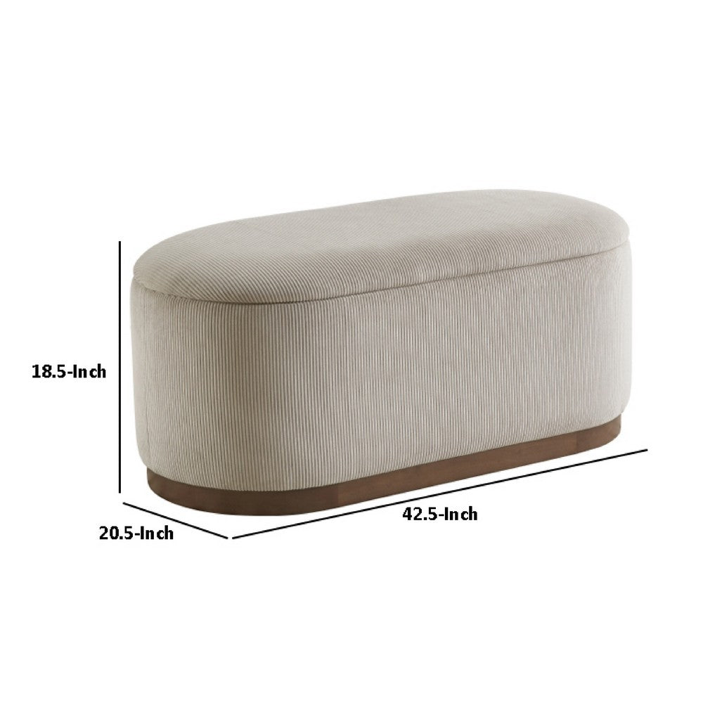 Benjara Sio Bench with Lift Top Storage, Taupe Corduroy Fabric, 43 Inch Brown