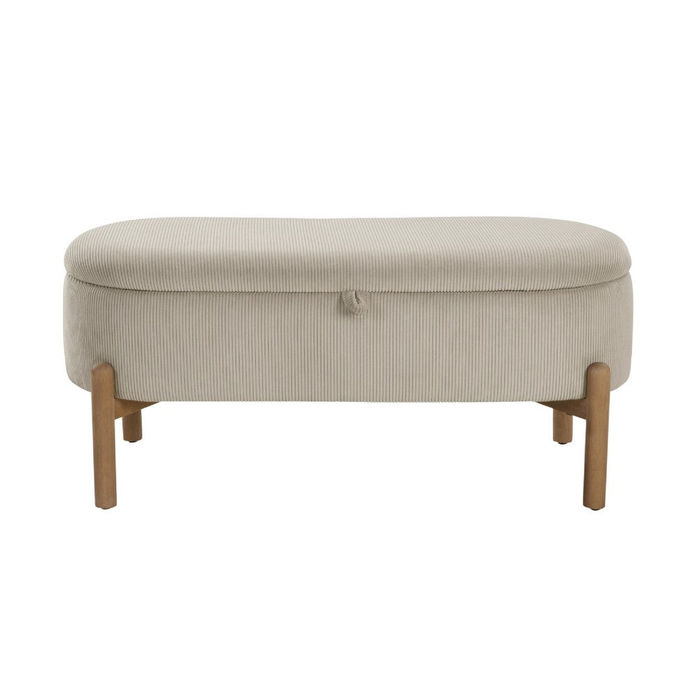 Benjara Mony Bench with Lift Top Storage, Taupe Corduroy, 43 Inch Brown Frame