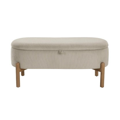 Benjara Mony Bench with Lift Top Storage, Taupe Corduroy, 43 Inch Brown Frame