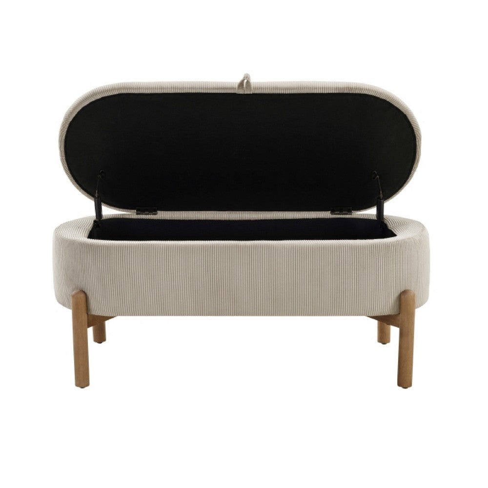 Benjara Mony Bench with Lift Top Storage, Taupe Corduroy, 43 Inch Brown Frame