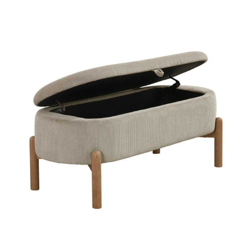 Benjara Mony Bench with Lift Top Storage, Taupe Corduroy, 43 Inch Brown Frame