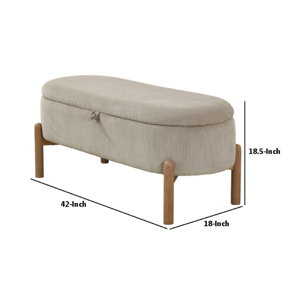 Benjara Mony Bench with Lift Top Storage, Taupe Corduroy, 43 Inch Brown Frame