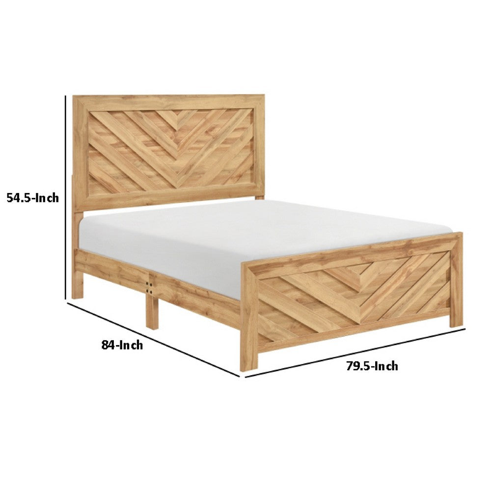 Benjara Adia Queen Size Bed, Chevron Patterned Headboard, Natural Brown