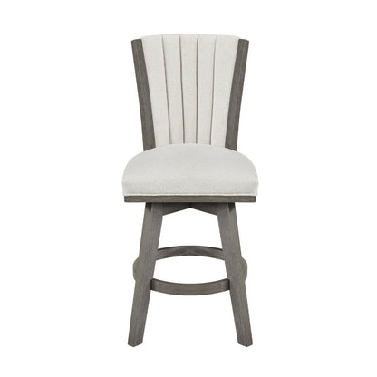 Benjara Core Swivel Counter Height Chair Set of 2, Gray Velvet Flared Back