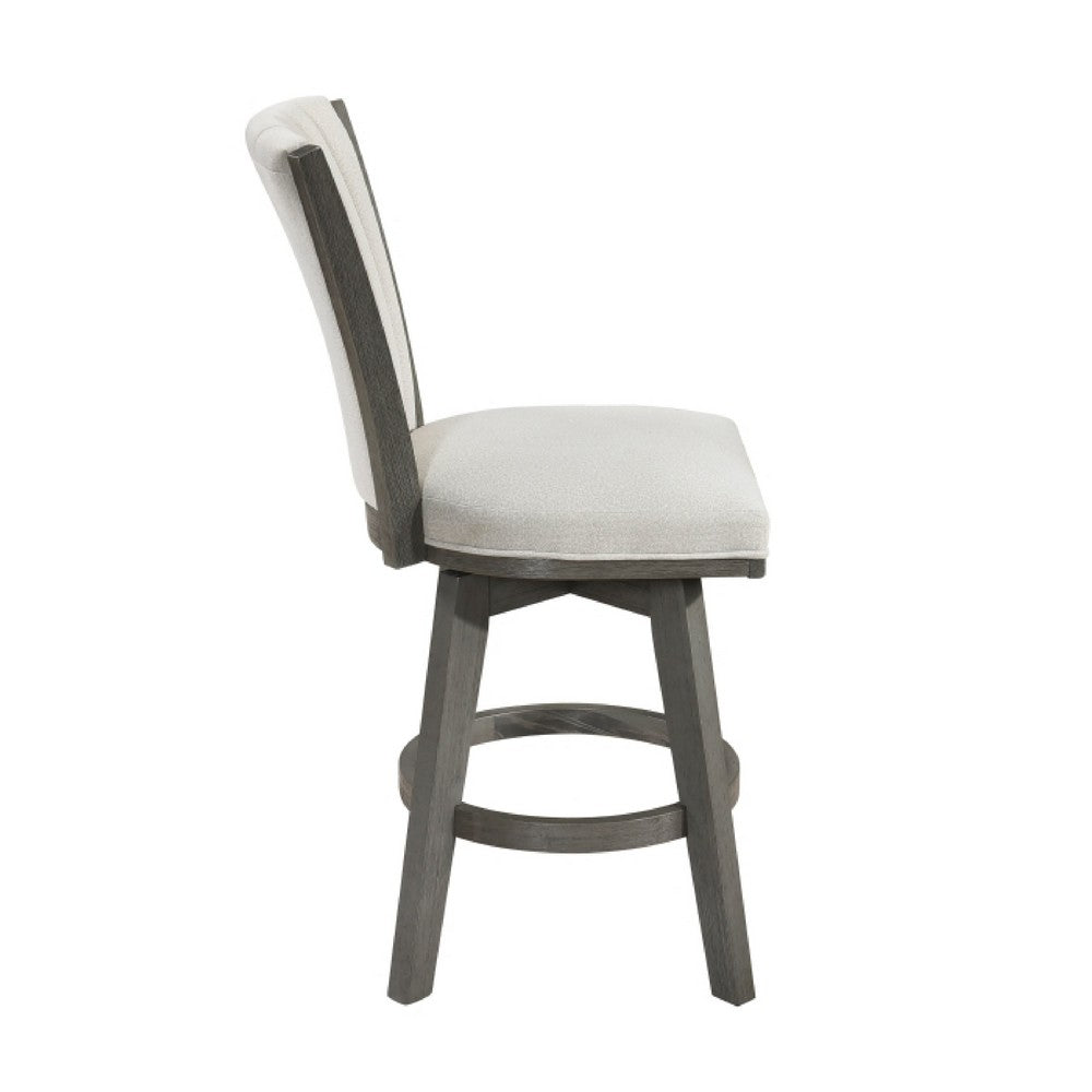 Benjara Core Swivel Counter Height Chair Set of 2, Gray Velvet Flared Back