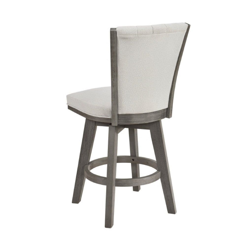 Benjara Core Swivel Counter Height Chair Set of 2, Gray Velvet Flared Back