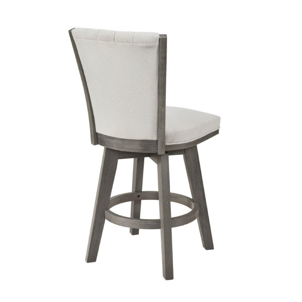 Benjara Core Swivel Counter Height Chair Set of 2, Gray Velvet Flared Back