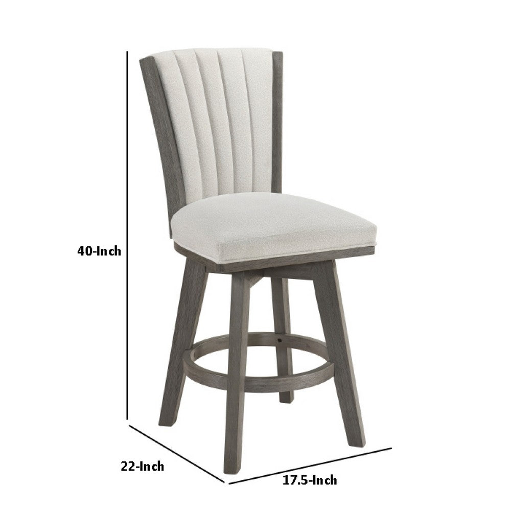 Benjara Core Swivel Counter Height Chair Set of 2, Gray Velvet Flared Back