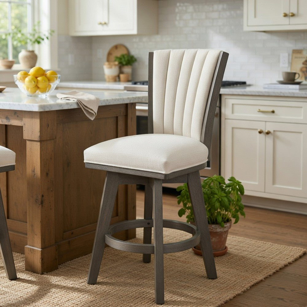 Benjara Core Swivel Counter Height Chair Set of 2, Gray Velvet Flared Back