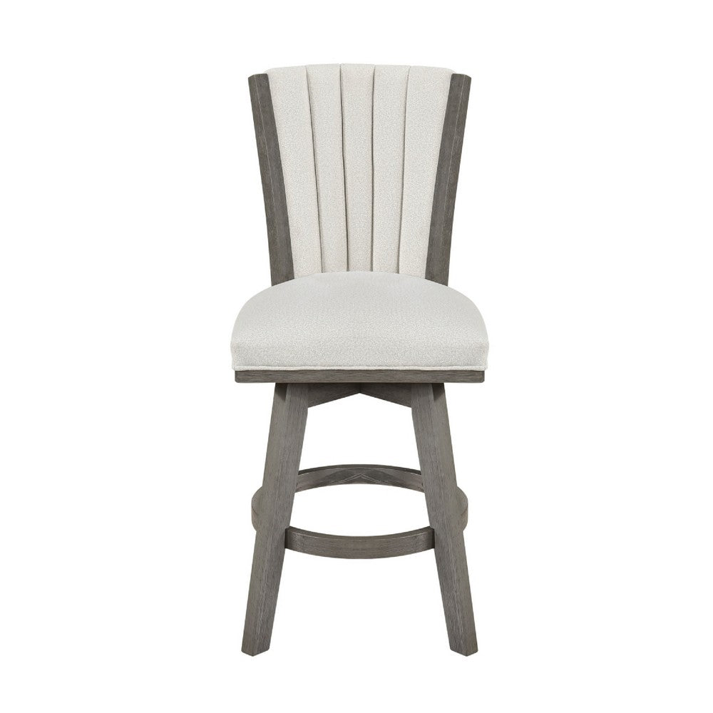 Benjara Core Swivel Pub Height Chair Bar Stool Set of 2, Gray Velvet Flared Back