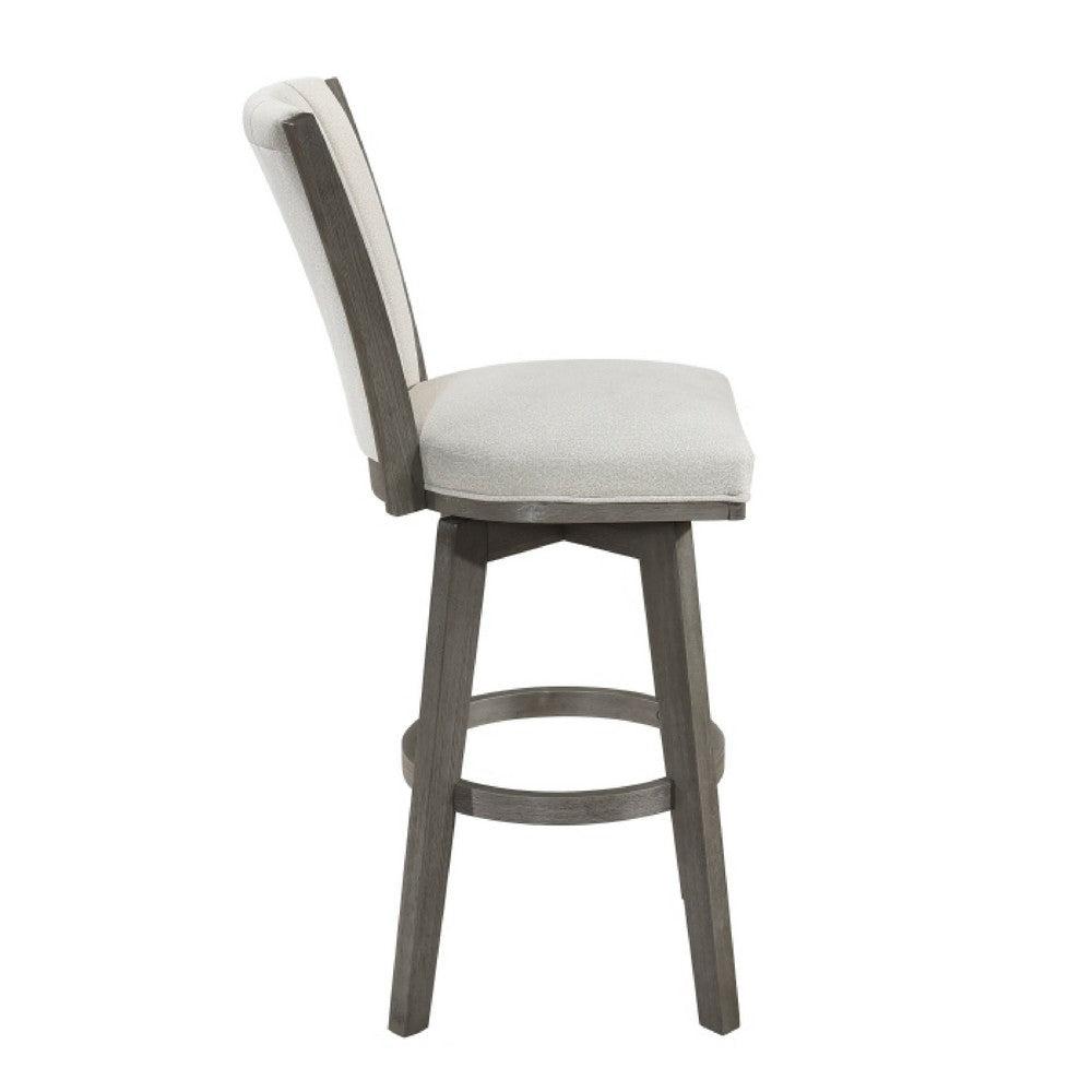 Benjara Core Swivel Pub Height Chair Bar Stool Set of 2, Gray Velvet Flared Back