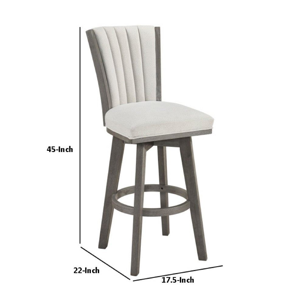 Benjara Core Swivel Pub Height Chair Bar Stool Set of 2, Gray Velvet Flared Back