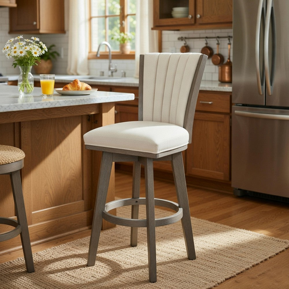 Benjara Core Swivel Pub Height Chair Bar Stool Set of 2, Gray Velvet Flared Back