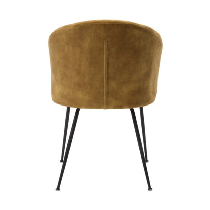 Benjara Salie Dining Chair Set of 2, Curved Back, Mustard Yellow Velvet, Black