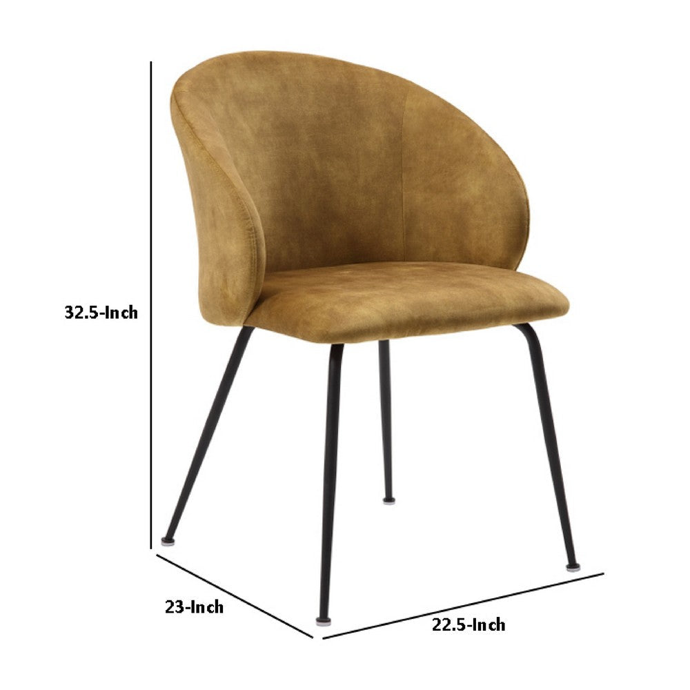 Benjara Salie Dining Chair Set of 2, Curved Back, Mustard Yellow Velvet, Black