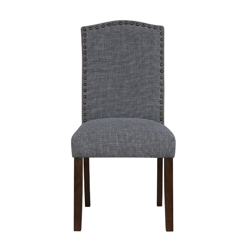 Benjara Keya Dining Side Chair Set of 2, Gray Polyester, Wire Brushed Brown