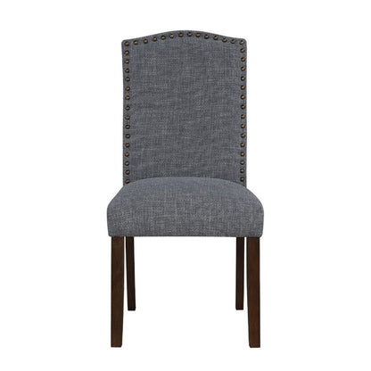 Benjara Keya Dining Side Chair Set of 2, Gray Polyester, Wire Brushed Brown