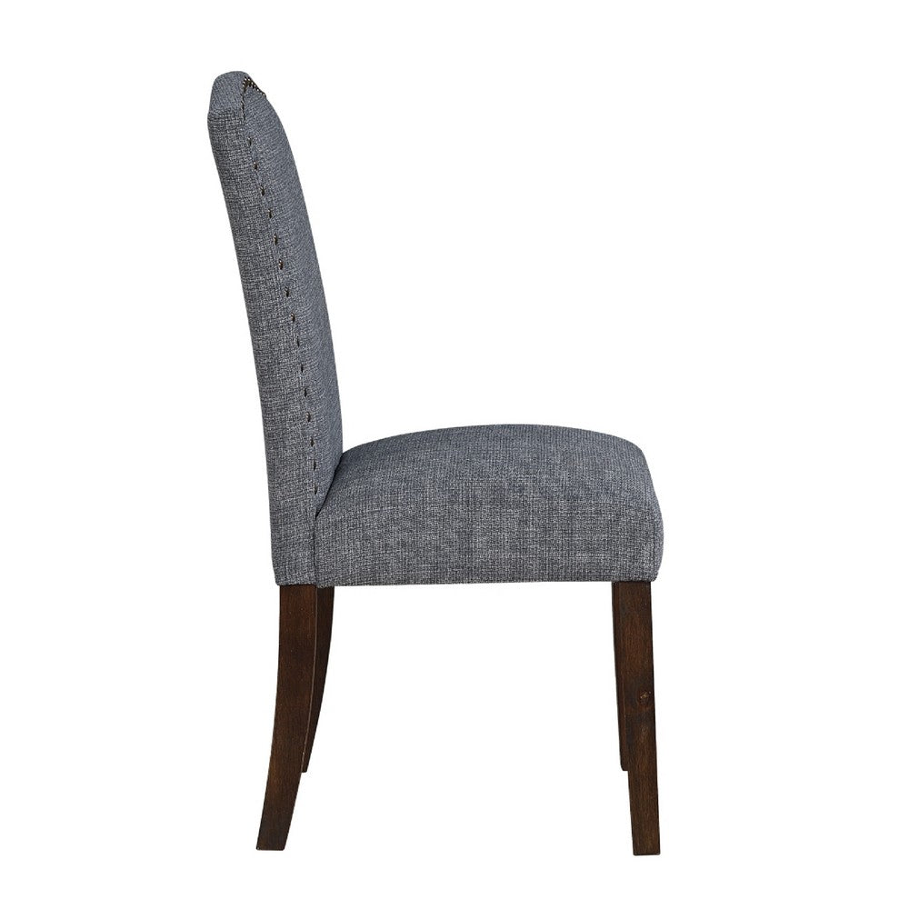Benjara Keya Dining Side Chair Set of 2, Gray Polyester, Wire Brushed Brown