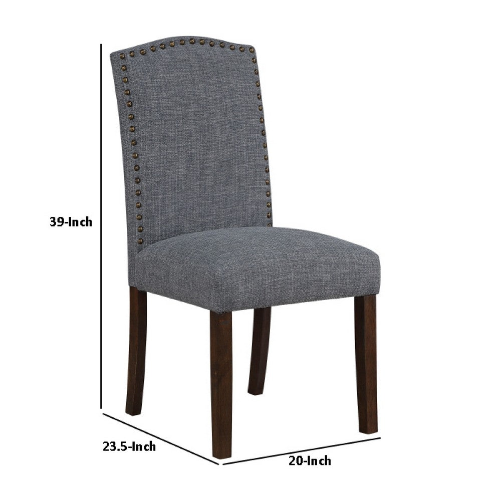 Benjara Keya Dining Side Chair Set of 2, Gray Polyester, Wire Brushed Brown