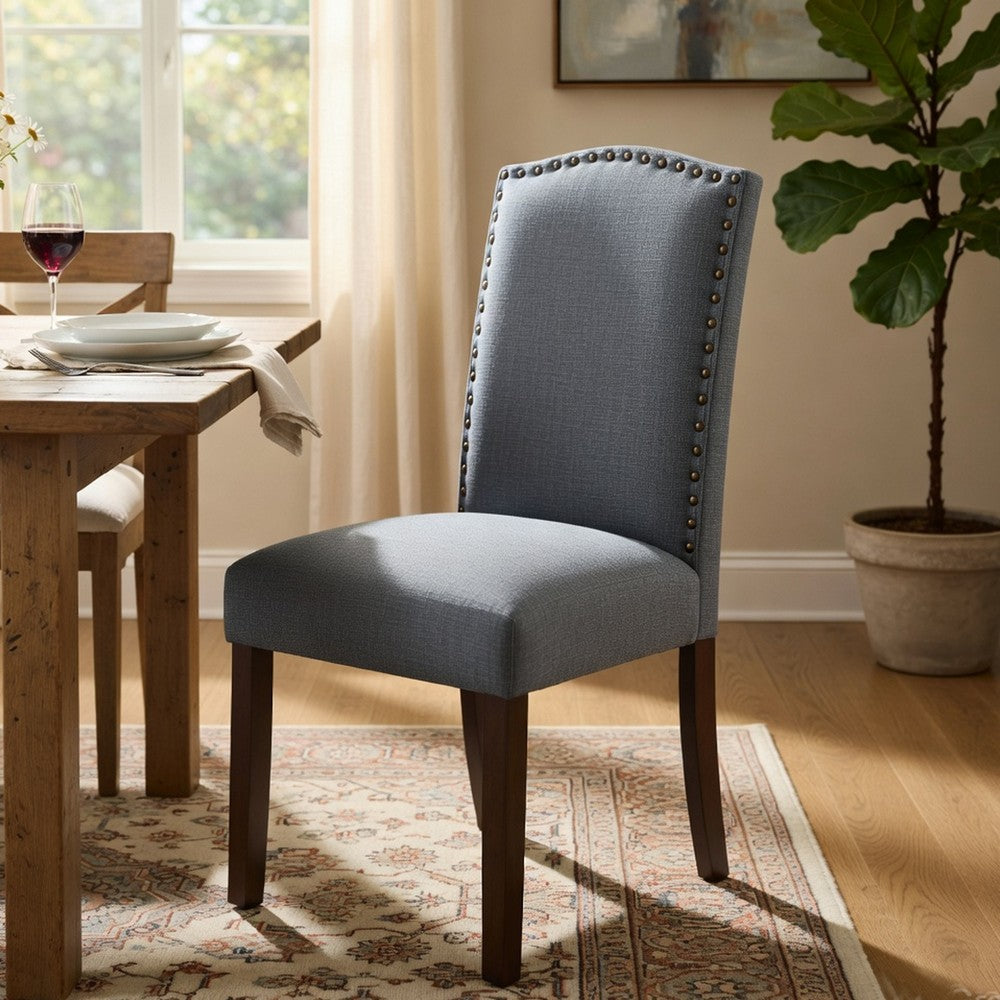 Benjara Keya Dining Side Chair Set of 2, Gray Polyester, Wire Brushed Brown