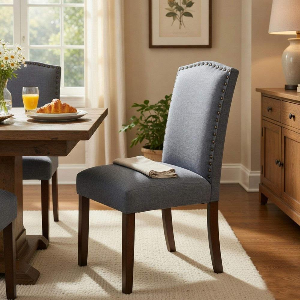 Benjara Keya Dining Side Chair Set of 2, Gray Polyester, Wire Brushed Brown
