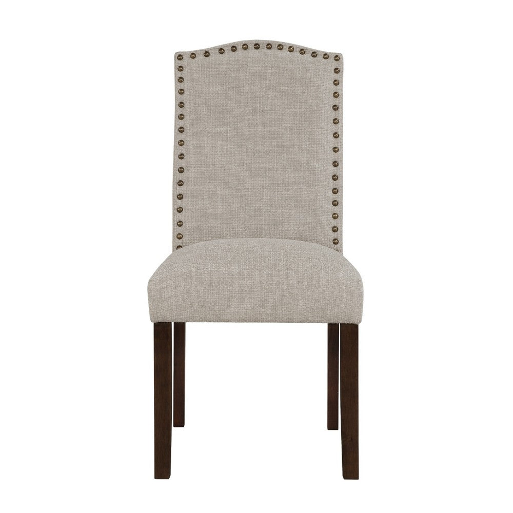 Benjara Keya Dining Side Chair Set of 2, Taupe Polyester, Wire Brushed Brown