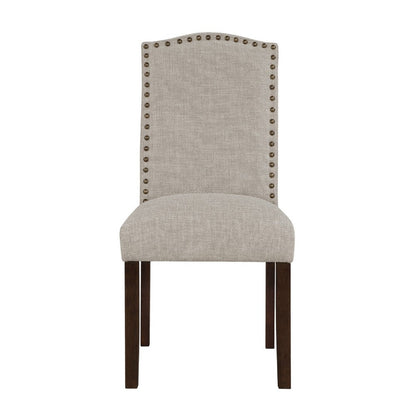 Benjara Keya Dining Side Chair Set of 2, Taupe Polyester, Wire Brushed Brown