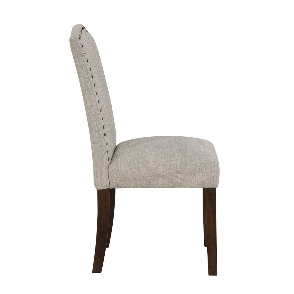 Benjara Keya Dining Side Chair Set of 2, Taupe Polyester, Wire Brushed Brown
