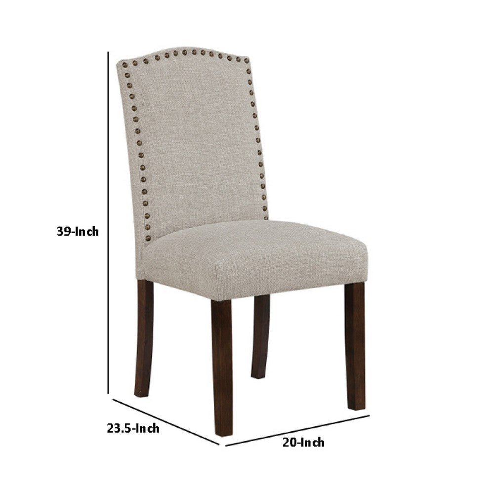 Benjara Keya Dining Side Chair Set of 2, Taupe Polyester, Wire Brushed Brown