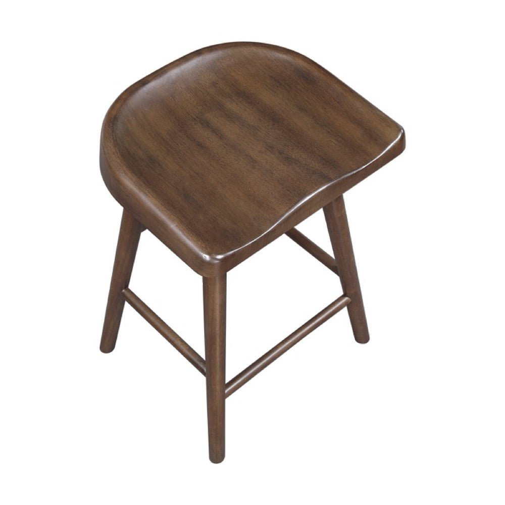 Benjara Vira 24 Inch Counter Height Stool Set of 2, Saddle Seat, Brown Wood