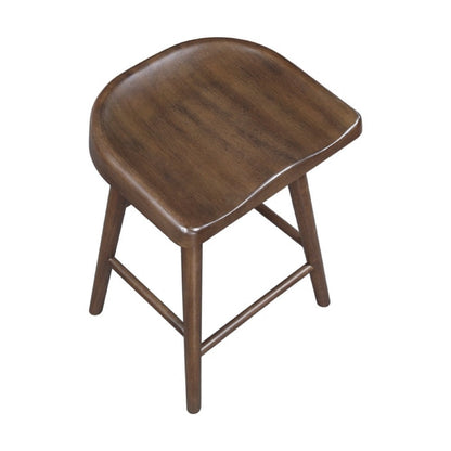 Benjara Vira 24 Inch Counter Height Stool Set of 2, Saddle Seat, Brown Wood