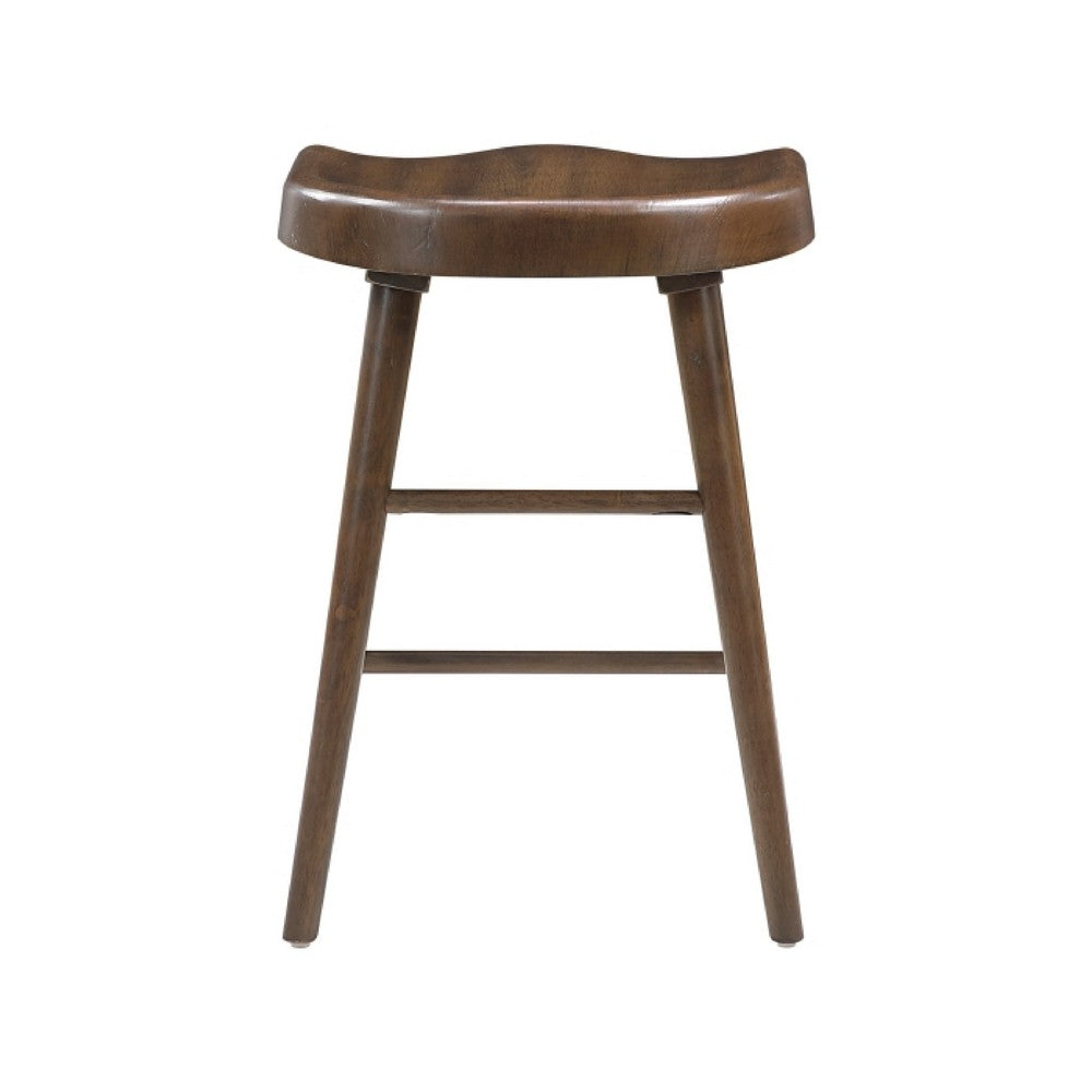 Benjara Vira 24 Inch Counter Height Stool Set of 2, Saddle Seat, Brown Wood