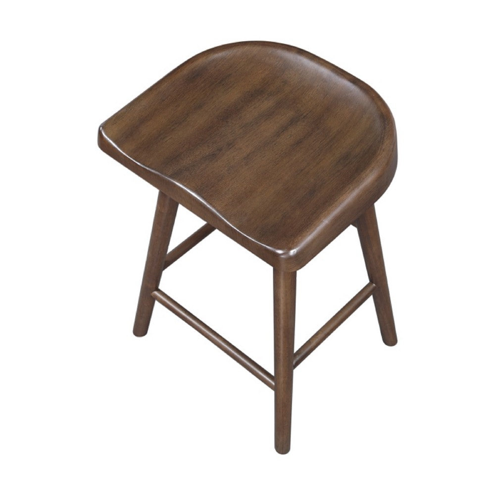 Benjara Vira 24 Inch Counter Height Stool Set of 2, Saddle Seat, Brown Wood