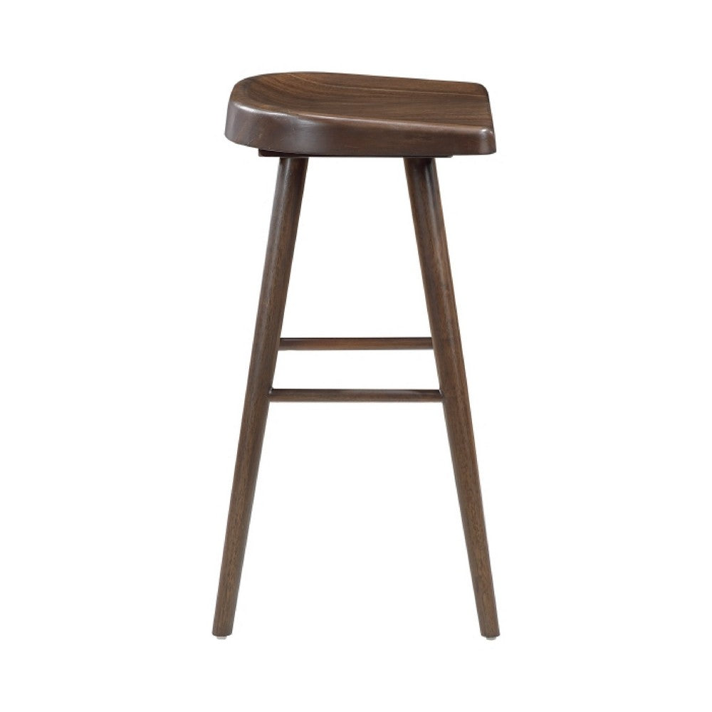 Benjara Vira 30 Inch Bar Stool Set of 2, Saddle Seat w Footrest, Brown Wood