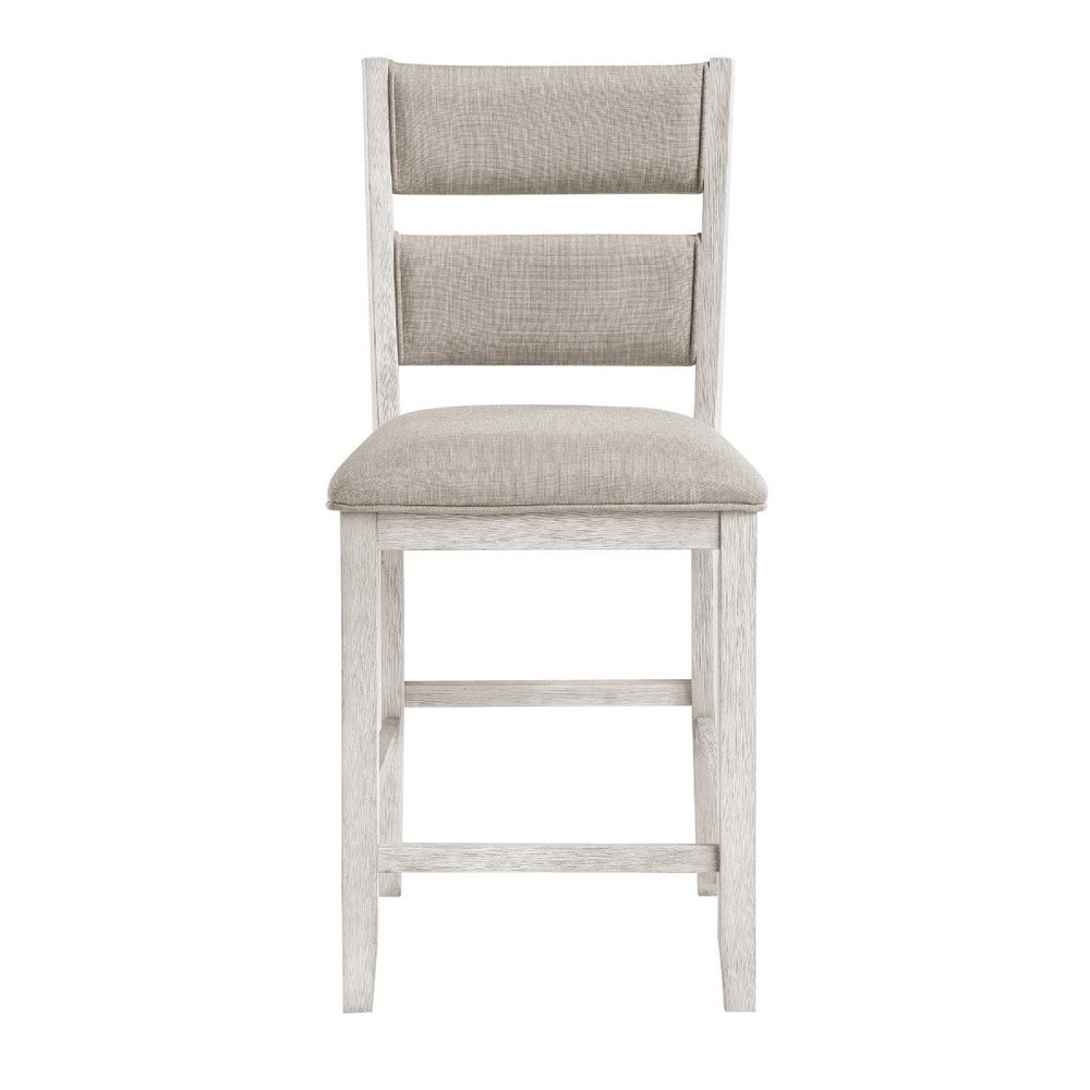 Benjara Vile Counter Height Chair Set of 2, Gray Polyester, Distress Antique White