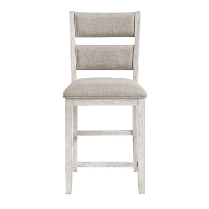 Benjara Vile Counter Height Chair Set of 2, Gray Polyester, Distress Antique White