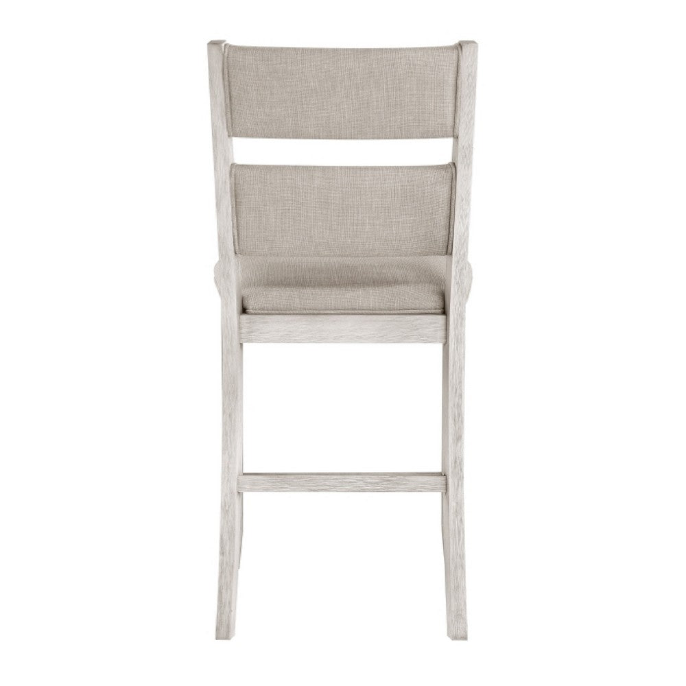Benjara Vile Counter Height Chair Set of 2, Gray Polyester, Distress Antique White