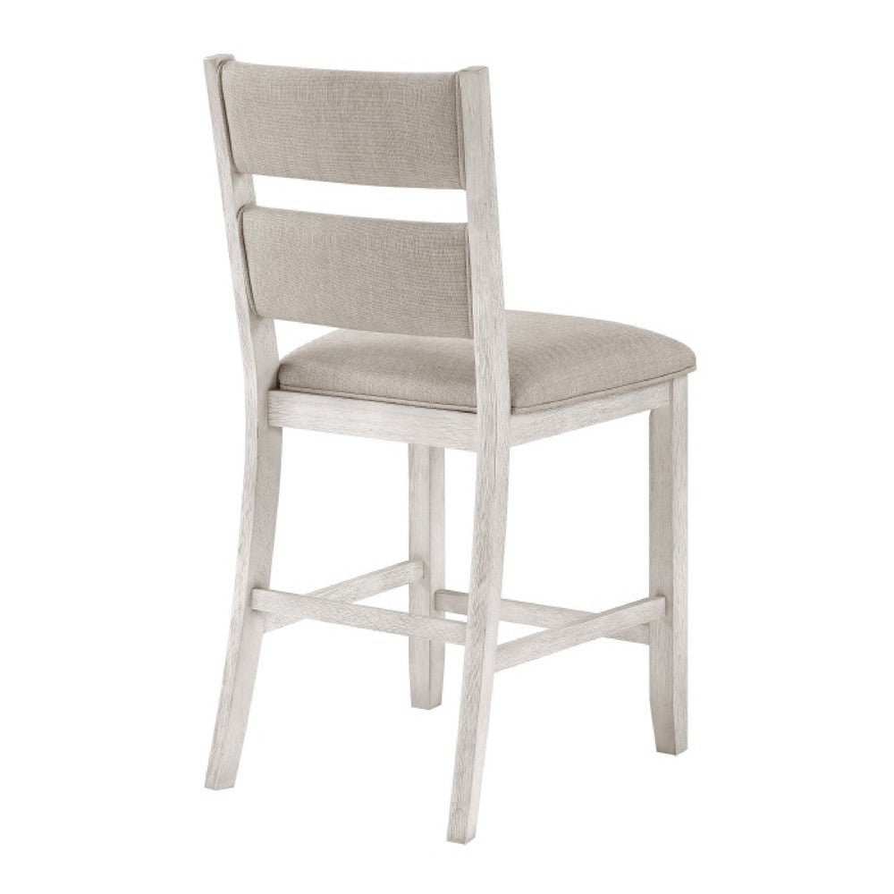 Benjara Vile Counter Height Chair Set of 2, Gray Polyester, Distress Antique White