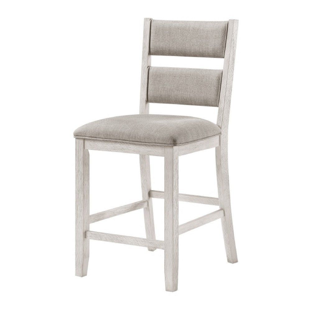 Benjara Vile Counter Height Chair Set of 2, Gray Polyester, Distress Antique White
