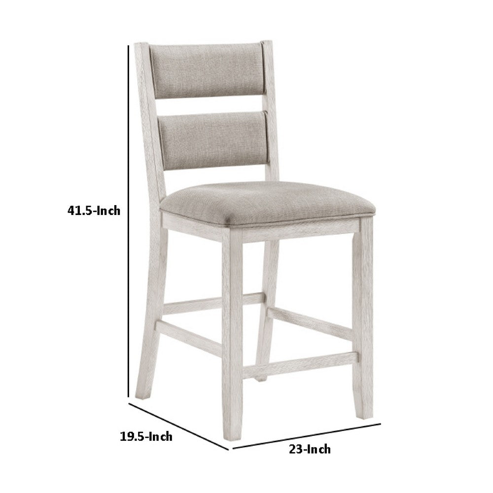 Benjara Vile Counter Height Chair Set of 2, Gray Polyester, Distress Antique White