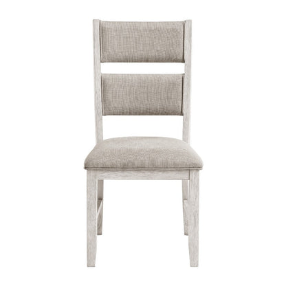 Benjara Vile Dining Side Chair Set of 2, Gray Polyester, Distress Antique White