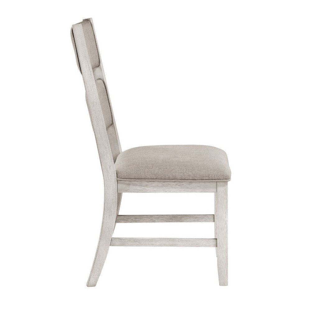 Benjara Vile Dining Side Chair Set of 2, Gray Polyester, Distress Antique White