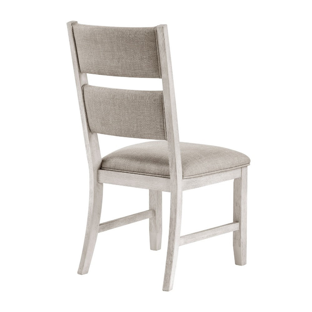 Benjara Vile Dining Side Chair Set of 2, Gray Polyester, Distress Antique White