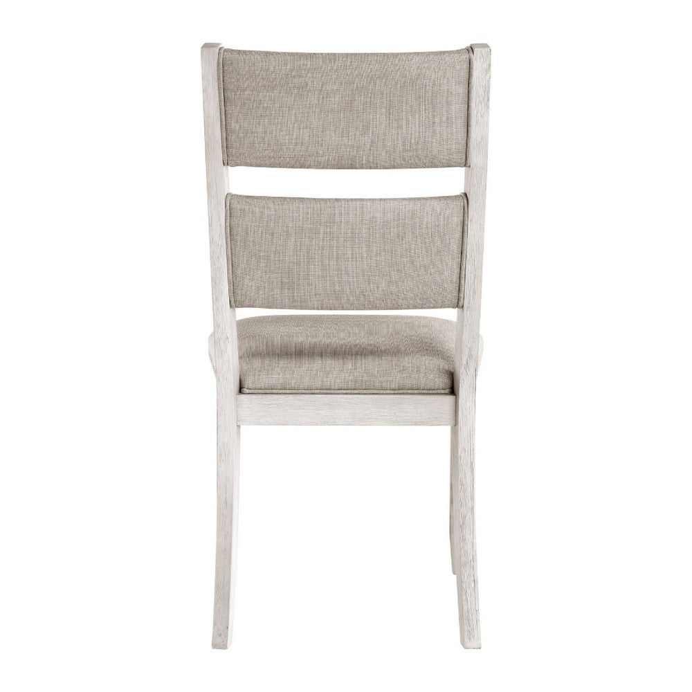 Benjara Vile Dining Side Chair Set of 2, Gray Polyester, Distress Antique White