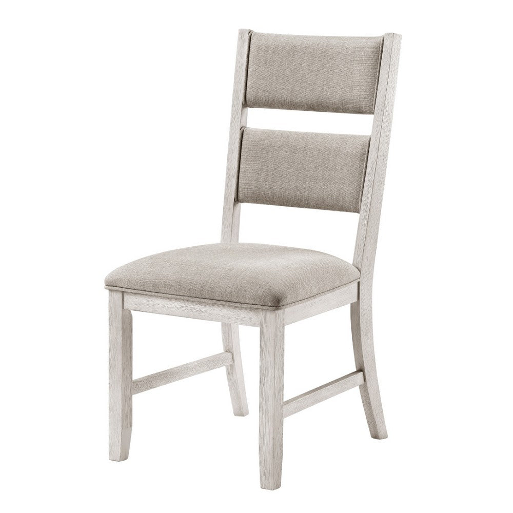 Benjara Vile Dining Side Chair Set of 2, Gray Polyester, Distress Antique White